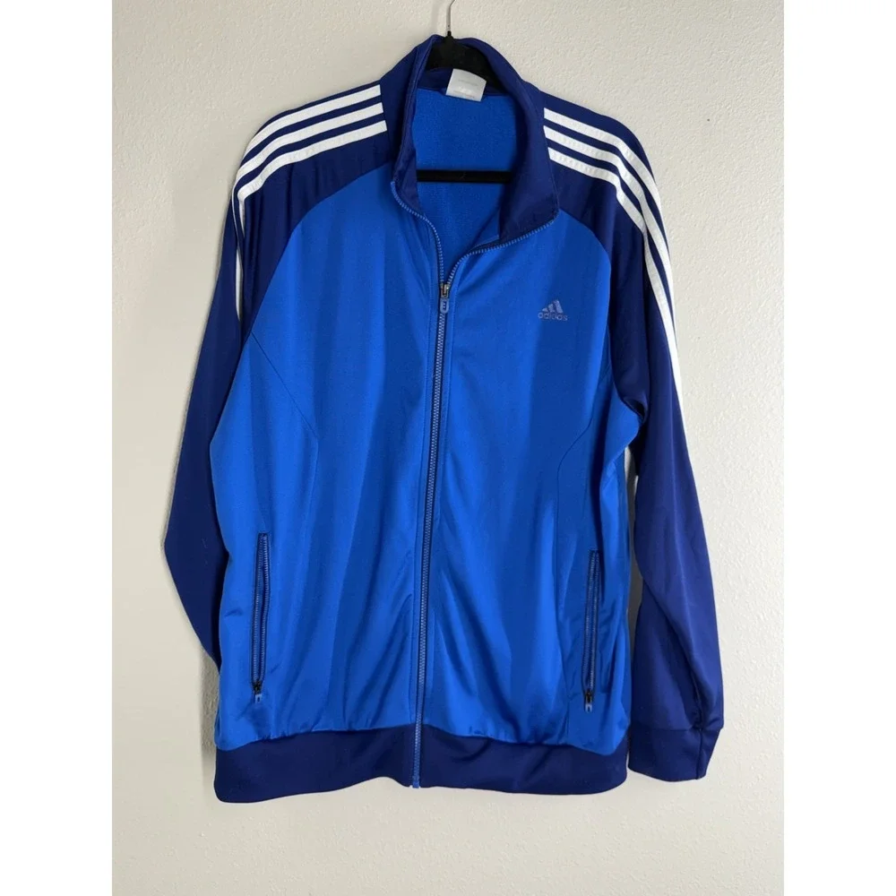 Adidas Track Jacket Men's XL Two Tone Blue Full‎ Zip 3-Stripes Athletic XLARGE
